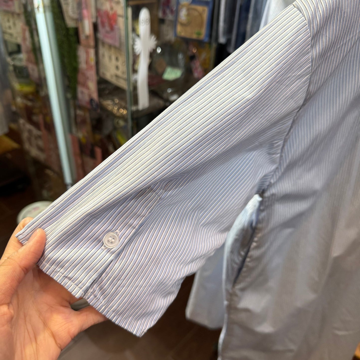Sale- (g) Blue Striped Frill Collar Dress, made in Japan