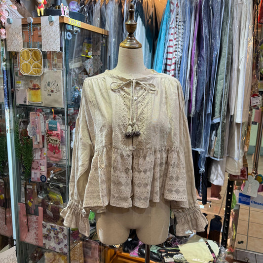 EXTRA20- TSUHARU by SM2 Lace Linen Shirt Top, 2 Colors, made in India
