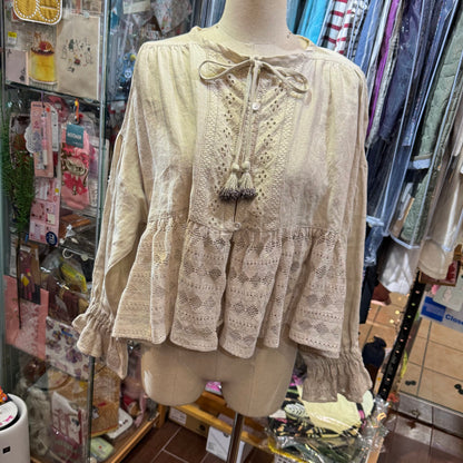 EXTRA30- TSUHARU by SM2 Lace Linen Shirt Top, 2 Colors, made in India