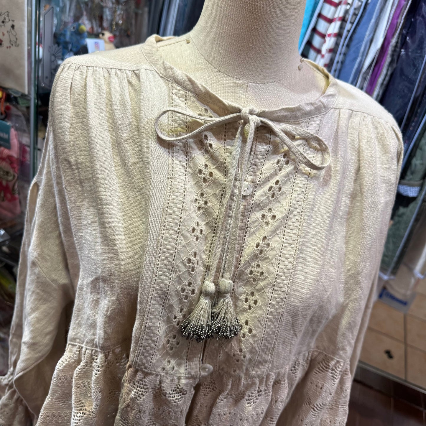 EXTRA20- TSUHARU by SM2 Lace Linen Shirt Top, 2 Colors, made in India