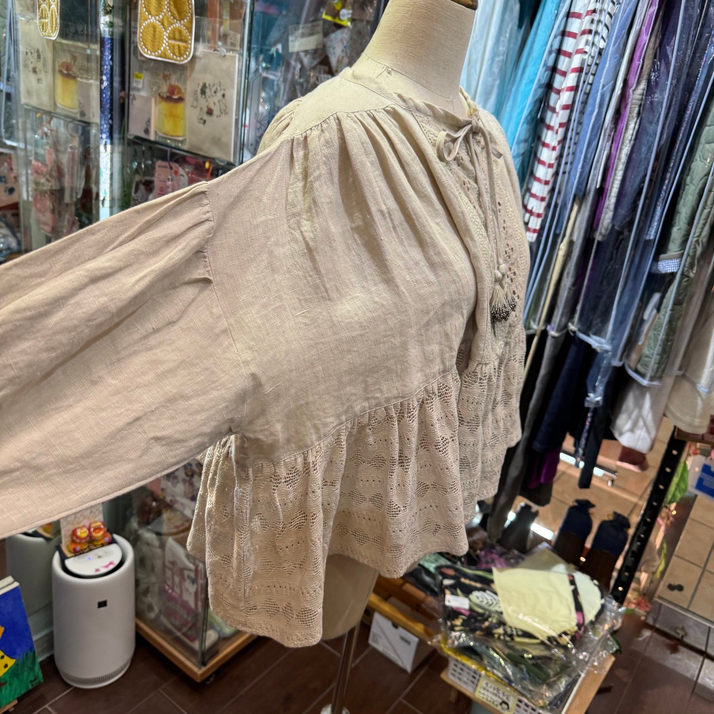 EXTRA20- TSUHARU by SM2 Lace Linen Shirt Top, 2 Colors, made in India