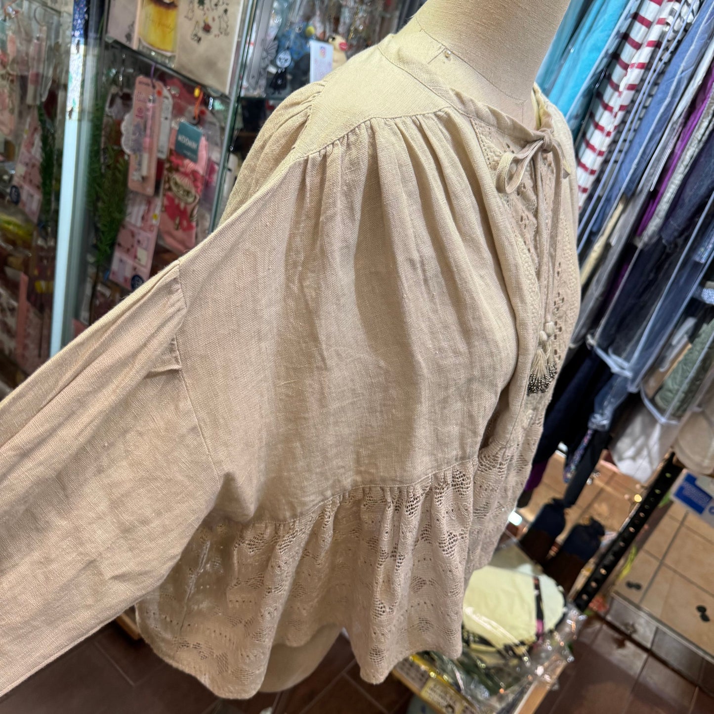 EXTRA20- TSUHARU by SM2 Lace Linen Shirt Top, 2 Colors, made in India
