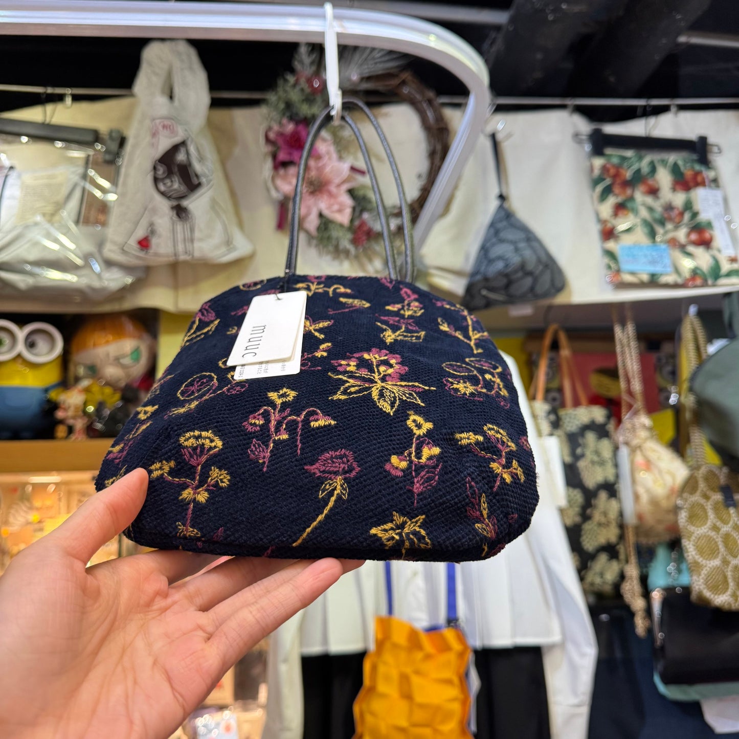 Muuc Embroidery Floral Small Handbag, 2 Colors, made in Japan