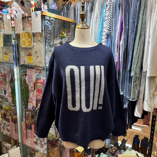 Sale- Ichi Oui Non Navy Shetland Wool Knit Sweater