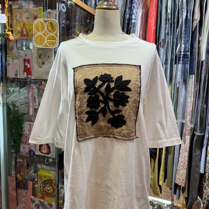 EXTRA30- Doux Bleu Embroidery White T-shirt, made in India
