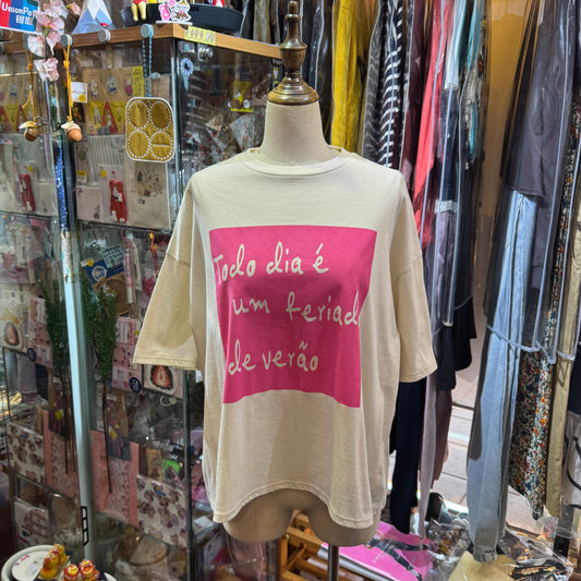 Ynir Ivory x Pink Print T-shirt, made in Japan