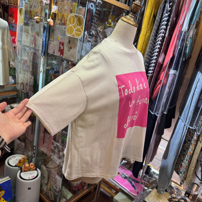 Ynir Ivory x Pink Print T-shirt, made in Japan