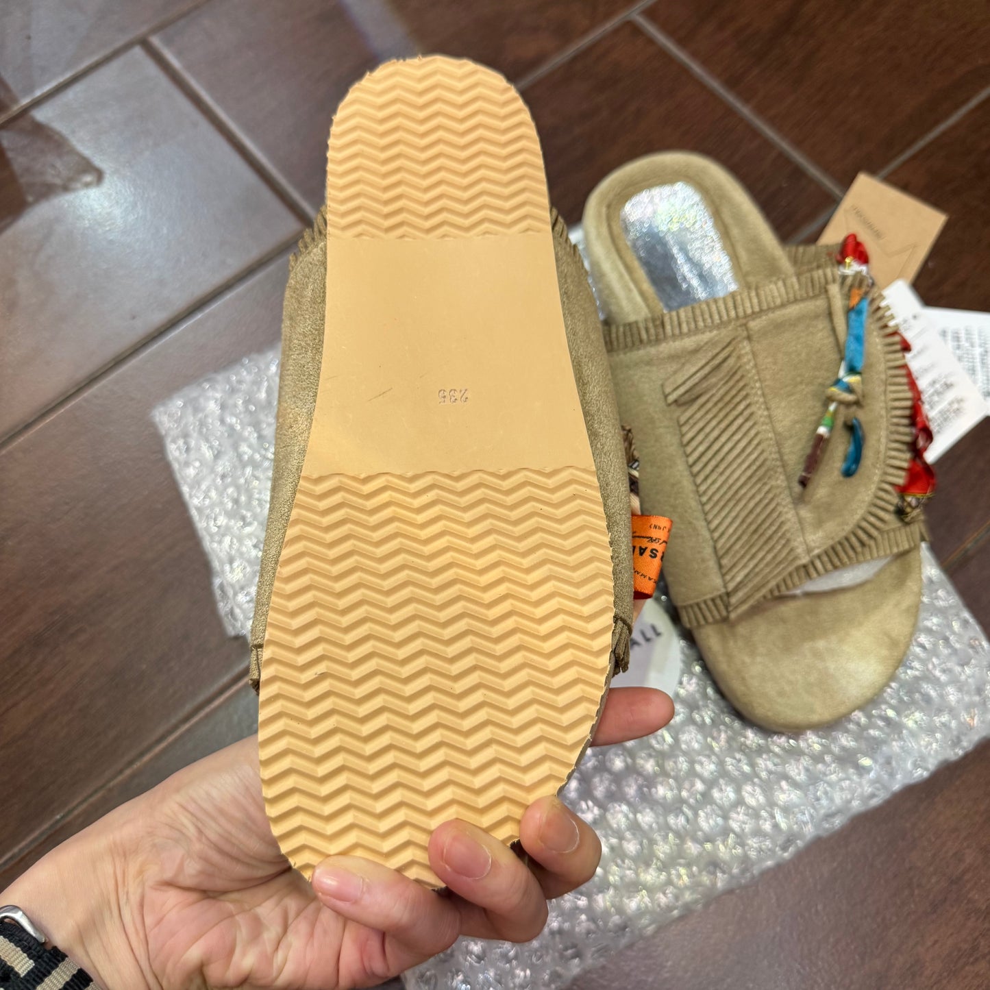 Rehersall Beige Frill Suede Sandal