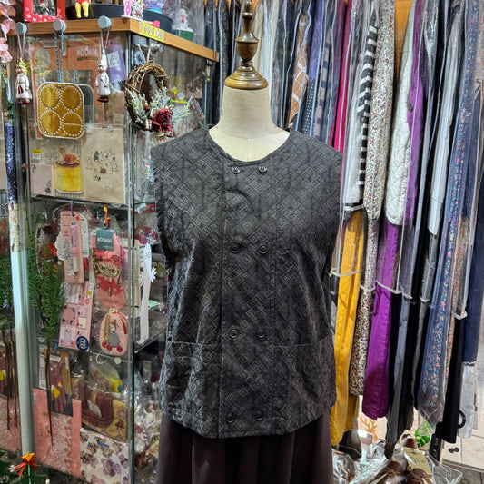 Laiterie Black Print Denim Vest Top, made in Japan