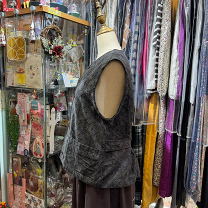 Sale- Laiterie Black Print Denim Vest Top, made in Japan