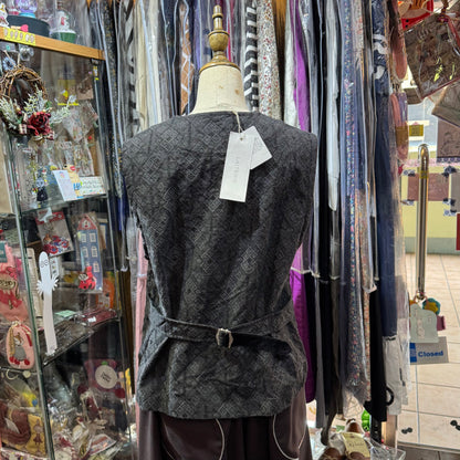Sale- Laiterie Black Print Denim Vest Top, made in Japan