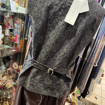 Sale- Laiterie Black Print Denim Vest Top, made in Japan