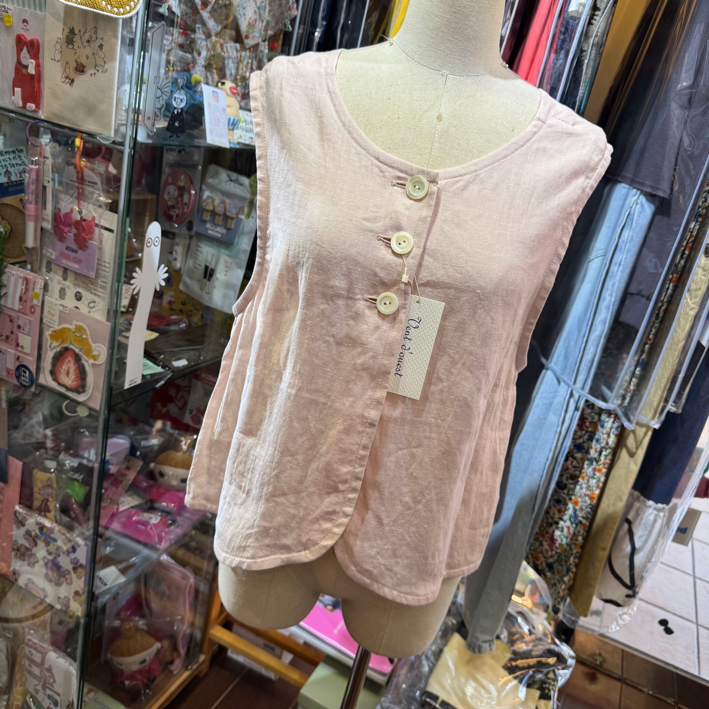 Vest d Ouest Linen Pink Vest Top, made in Japan