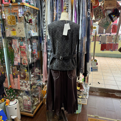 Sale- Laiterie Black Print Denim Vest Top, made in Japan