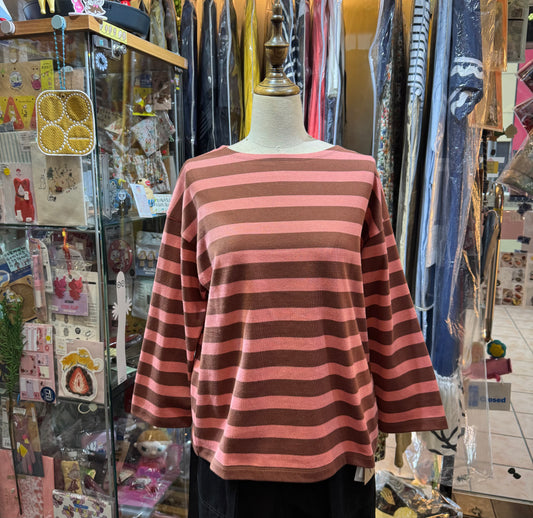 Nouvelles du Paradis Pink Striped T-shirt, made in Japan