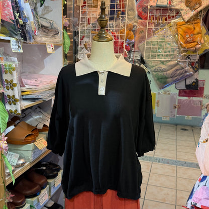 Ichi Black Cotton Knit Polo Shirt