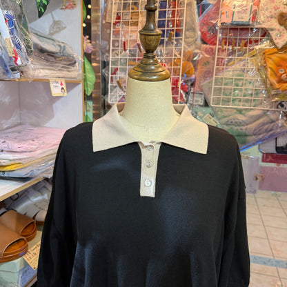 Ichi Black Cotton Knit Polo Shirt