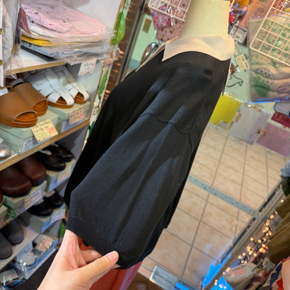 Ichi Black Cotton Knit Polo Shirt