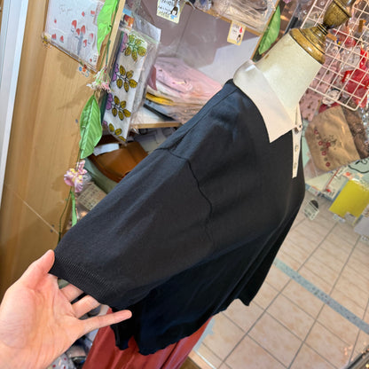 Ichi Black Cotton Knit Polo Shirt