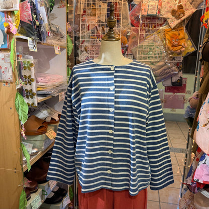 Ichi Antiquites Indigo Striped 2WAY Jacket, Top, made in Japan