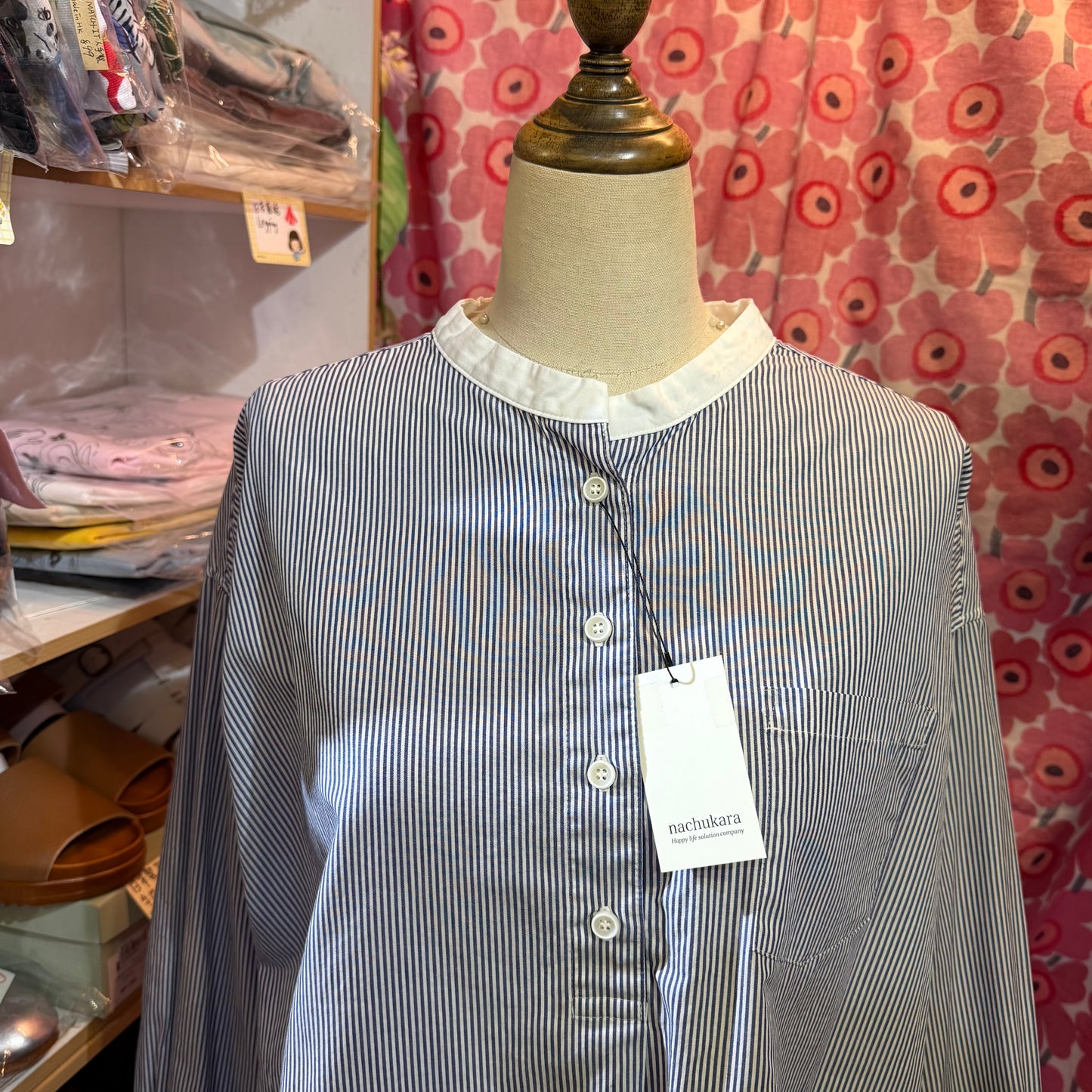 Nachukara Blue Striped Blouse, made in Japan