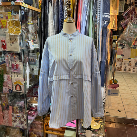 Siwaly Fluid Blue Striped Long Shirt, made in Japan