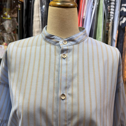 Siwaly Fluid Blue Striped Long Shirt, made in Japan