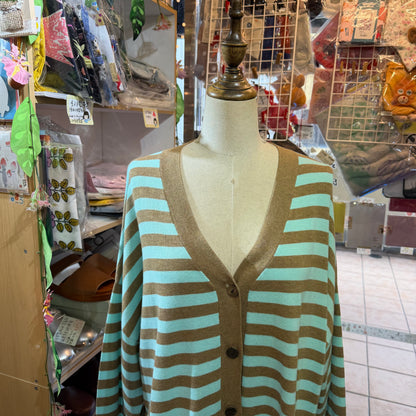 Tumugu Brown X Mint Striped V-neck Cardigan