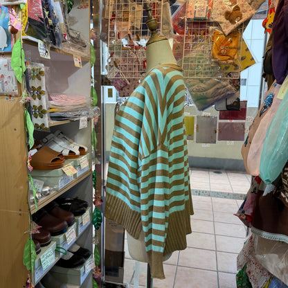 Tumugu Brown X Mint Striped V-neck Cardigan