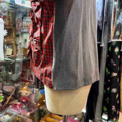 Drowse and Yet… Checked Ribbon Charcoal Cardigan, made in Japan