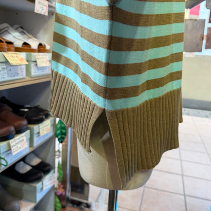 Tumugu Brown X Mint Striped V-neck Cardigan