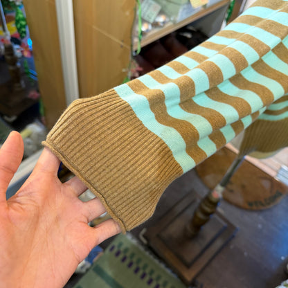 Tumugu Brown X Mint Striped V-neck Cardigan