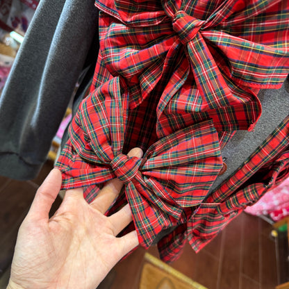 Drowse and Yet… Checked Ribbon Charcoal Cardigan, made in Japan