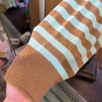Tumugu Brown X Mint Striped V-neck Cardigan