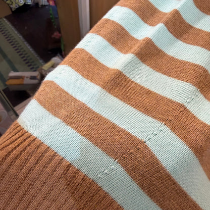 Tumugu Brown X Mint Striped V-neck Cardigan