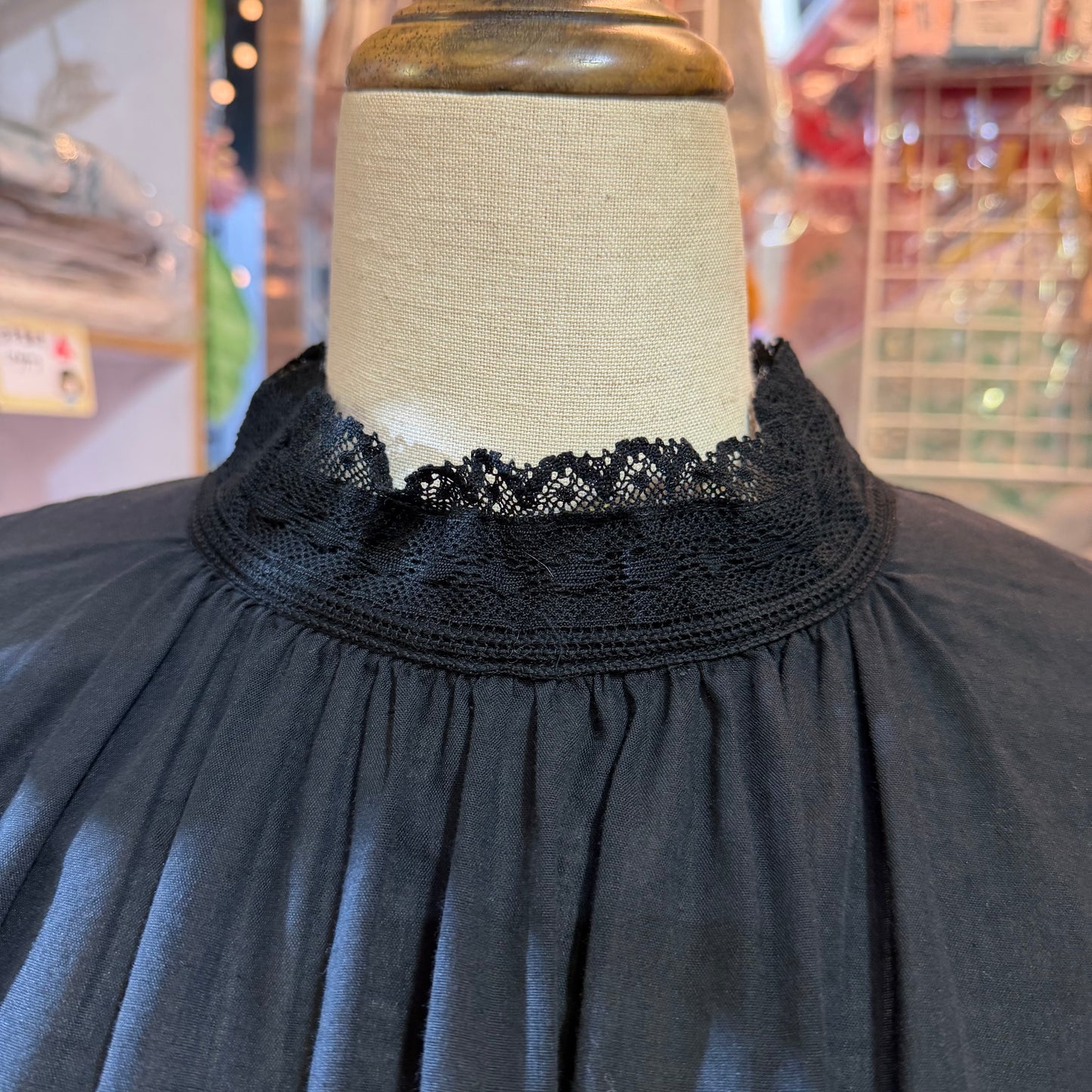 Blue Willow Black Lace Collar Blouse