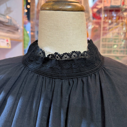 Blue Willow Black Lace Collar Blouse