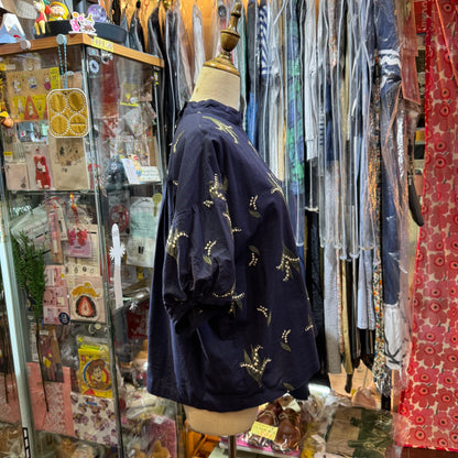 EXTRA30- Sun Valley Embroidery Lily of the Valley Navy Top