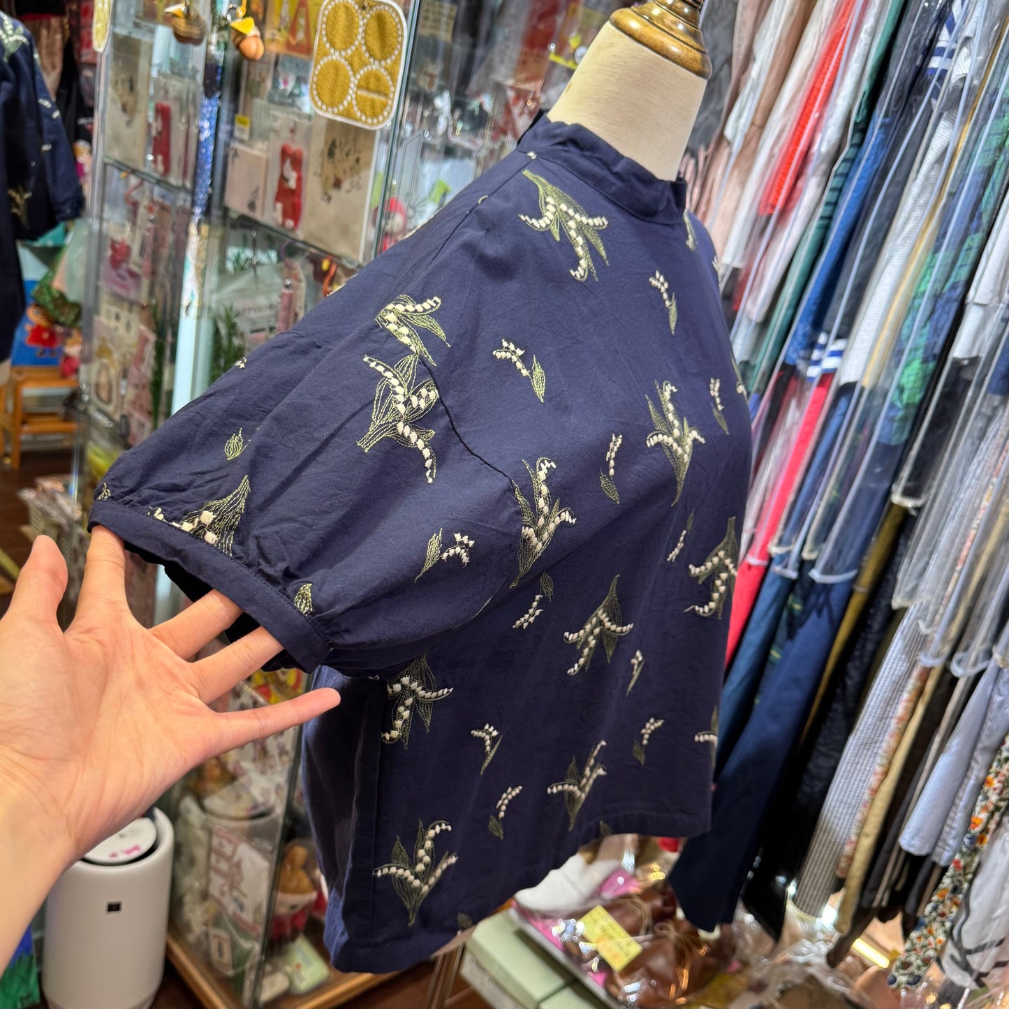 Sun Valley Embroidery Lily of the Valley Navy Top