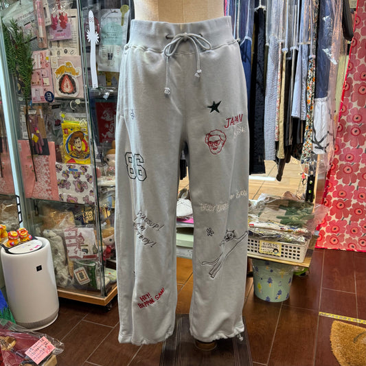 Humarous Grey Embroidery Pants, Size S
