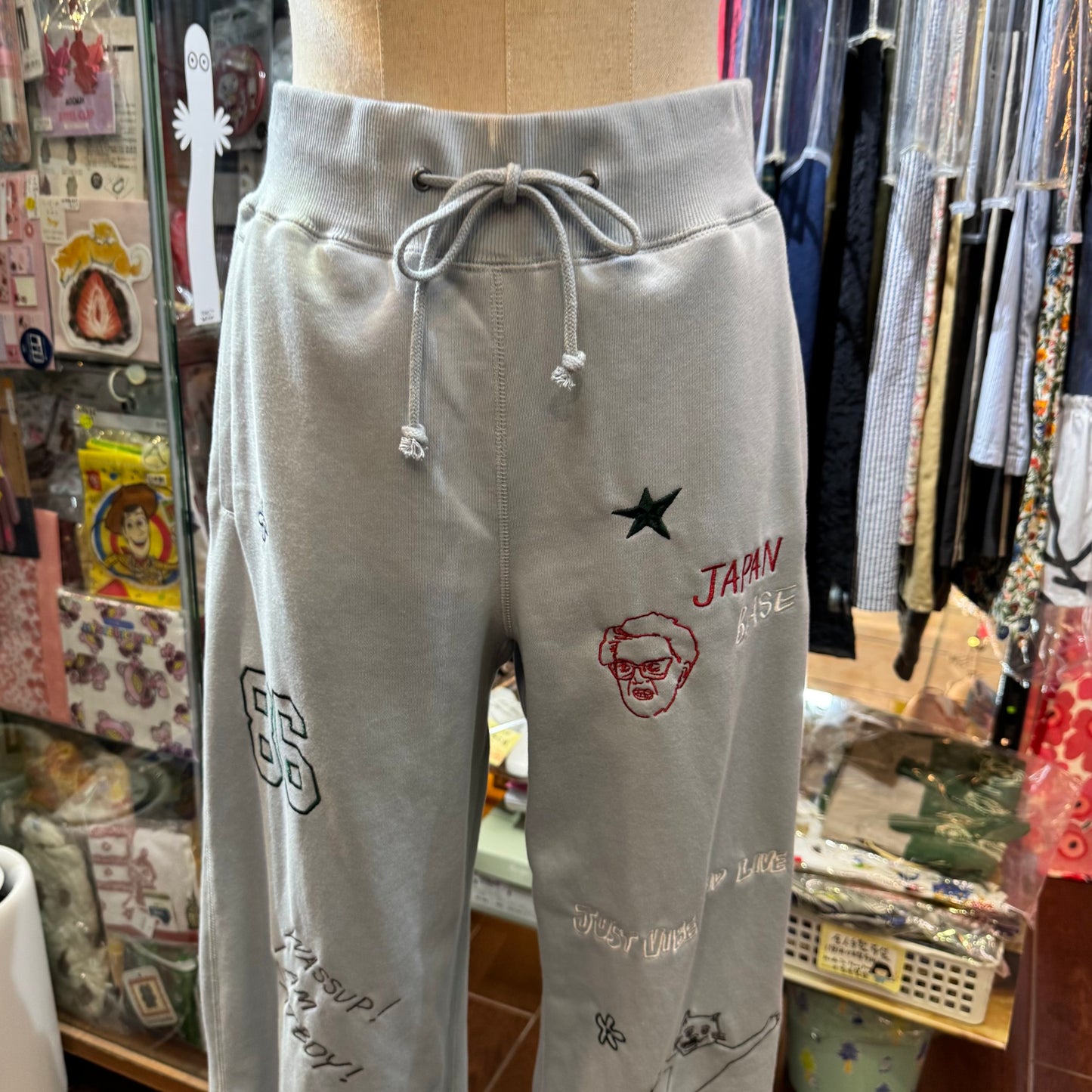 Humarous Grey Embroidery Pants, Size S