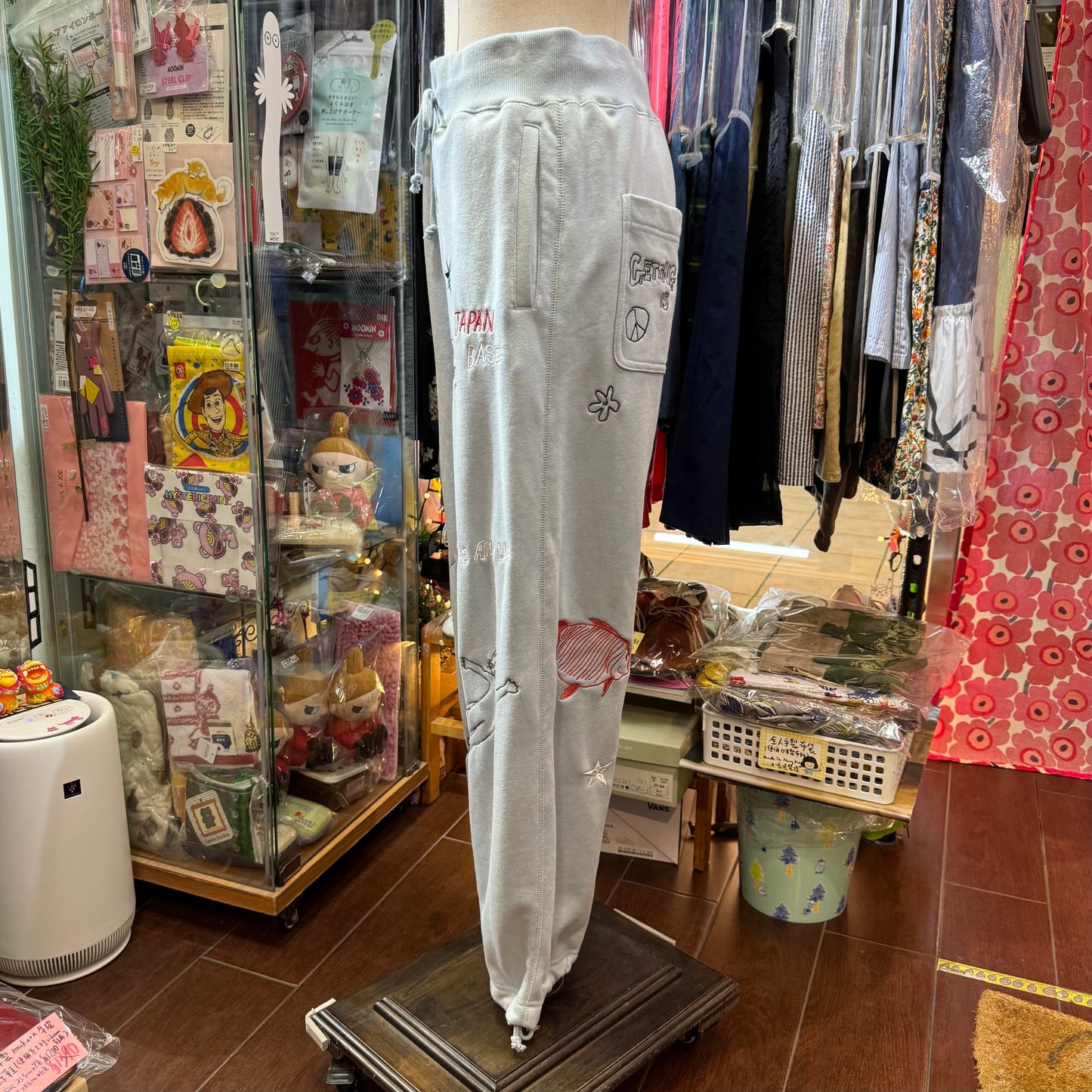 Humarous Grey Embroidery Pants, Size S