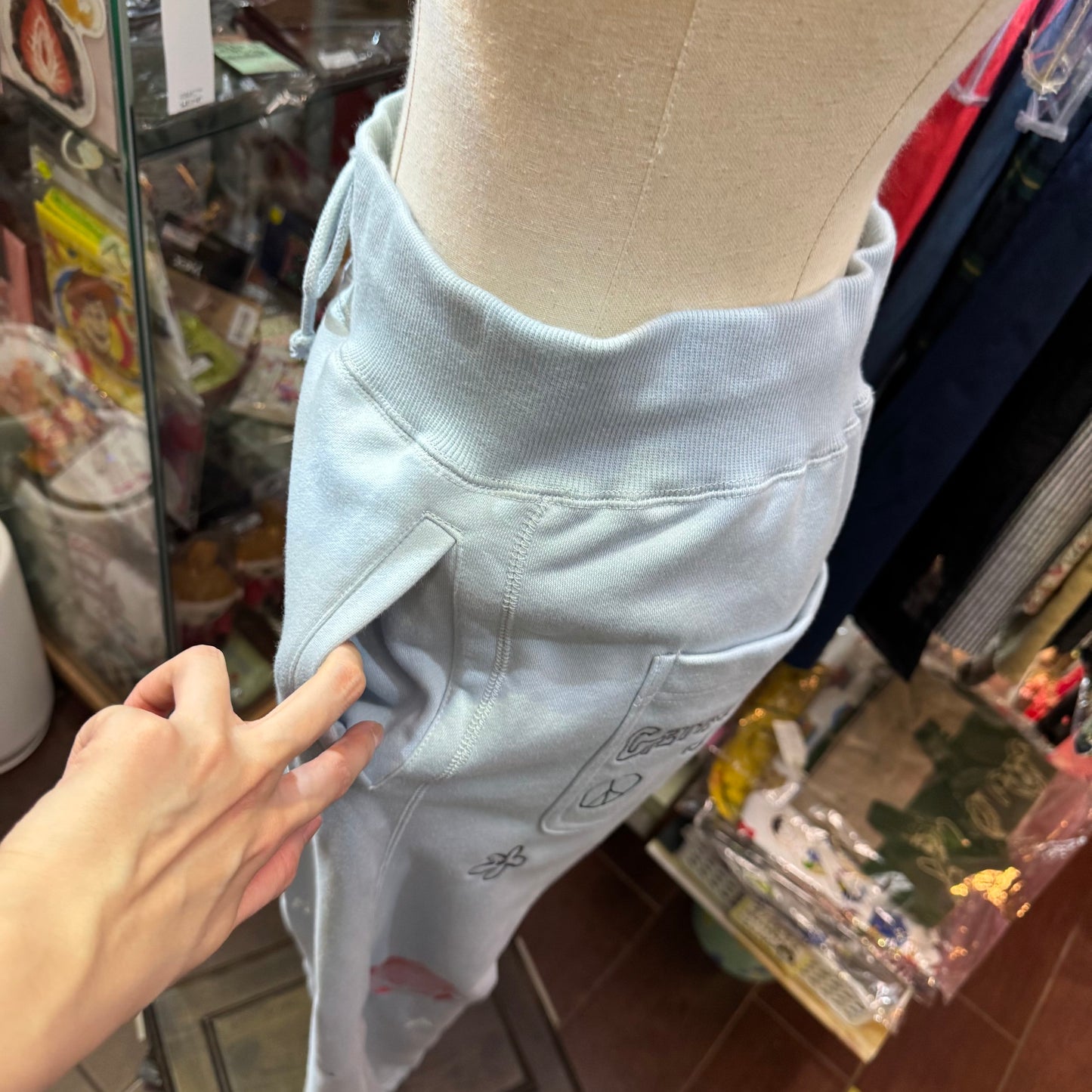 Humarous Grey Embroidery Pants, Size S