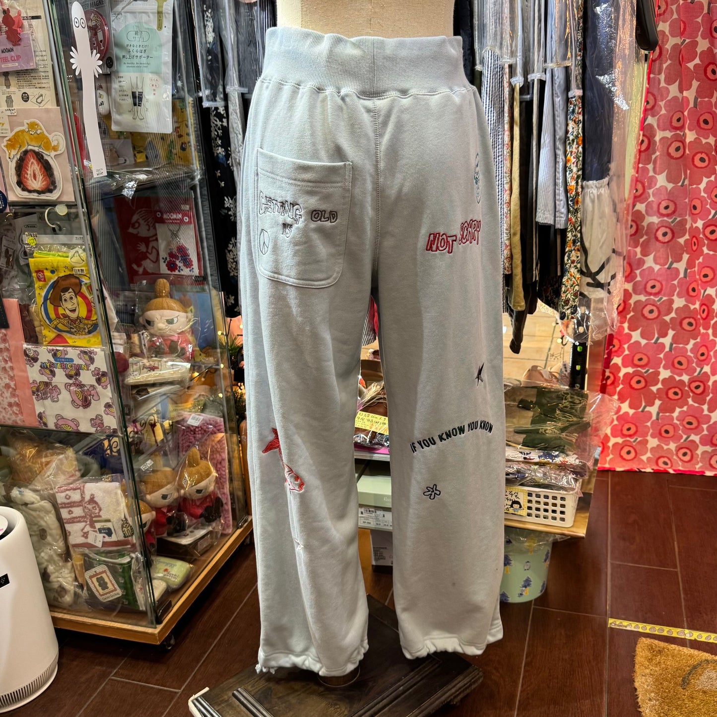 Humarous Grey Embroidery Pants, Size S