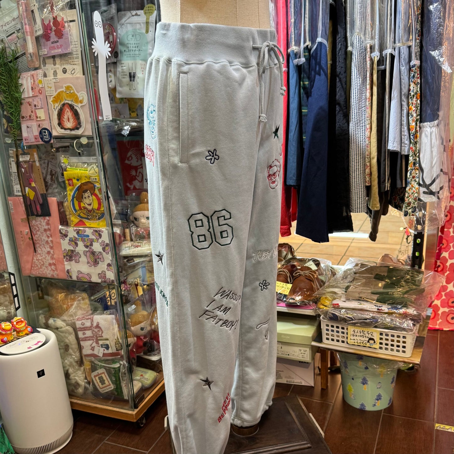 Humarous Grey Embroidery Pants, Size S