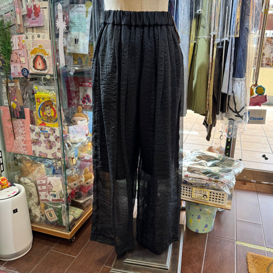 Iki Cupra Nylon Organza Tapered Black Pants, made in Japan
