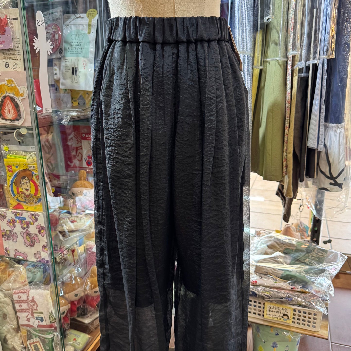 Iki Cupra Nylon Organza Tapered Black Pants, made in Japan