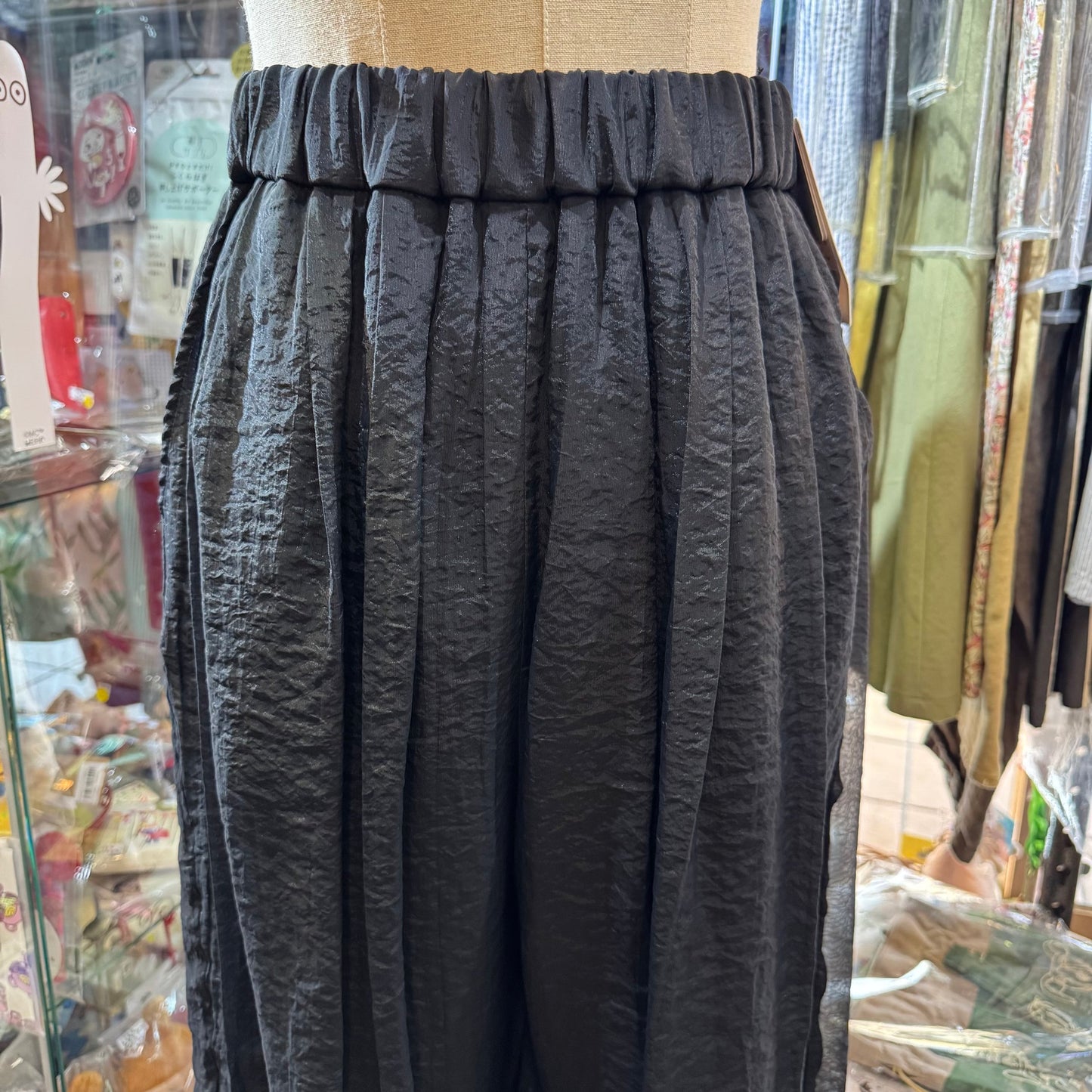 Iki Cupra Nylon Organza Tapered Black Pants, made in Japan
