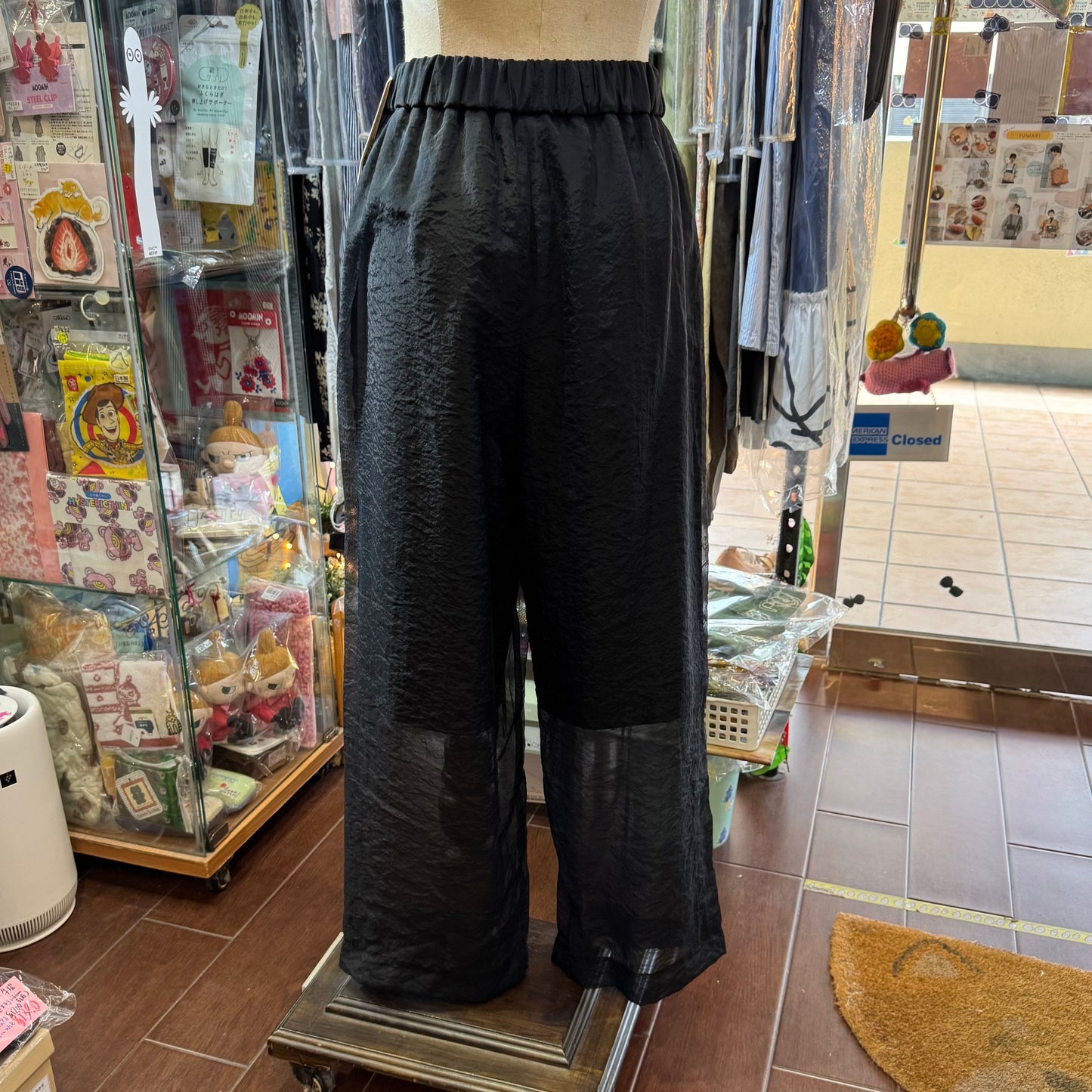 Iki Cupra Nylon Organza Tapered Black Pants, made in Japan