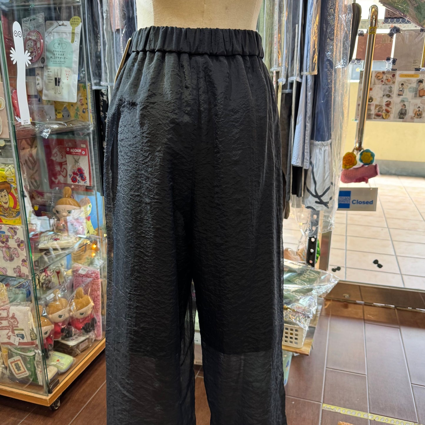 Iki Cupra Nylon Organza Tapered Black Pants, made in Japan
